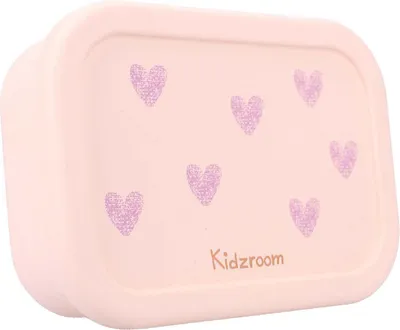 Immagine prodotto di Scatola per il pranzo per bambini Kidzroom in silicone - scatola per il pranzo con stampa a cuore e 3 scomparti in rosa
