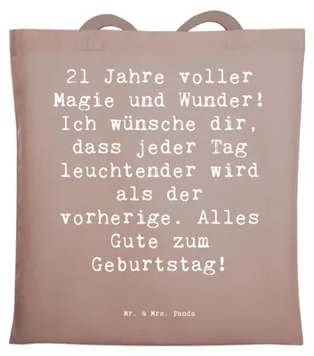 Produktbild von Mr. & Mrs. Panda Shopping Tasche Spruch 21. Geburtstag - Braun Pastell - Geschenk, Aufregung, Tote Bag, Alter, Beutel, Schultasche, Wertschätzung, Jutebeutel, Feier