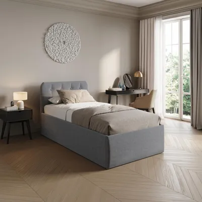 Produktbild von Home Collective Polsterbett 100x200 cm Doppelbett Bett mit verstellbarem Lattenrost & Bettkasten, gepolstertes Kopfteil,  Germany | Grau