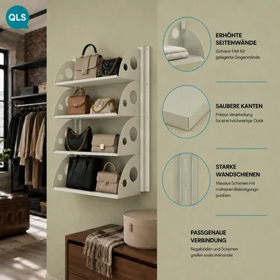 Produktbild von QLS Wandregal mit 4 Regalböden 60x25 cm aus Stahl für Garage Keller 11505, KI-generiertes Bild