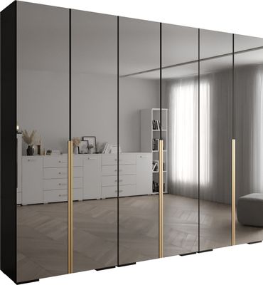 MEBLE KRYSPOL Inova 1 Schrank Spiegel - 236,7x300x47cm - Schwarz Schwarz Gold