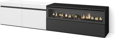 Image de COZY Meuble TV, Banc Télé, 200x35x45cm, Pour les TV jusqu'à 80", Cheminée électrique, Blanc et noir