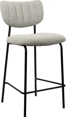 Image de Chaise de comptoir VENTURA – Tissu gris clair – Pieds en métal noir – Hauteur 97 cm – Style design/industriel