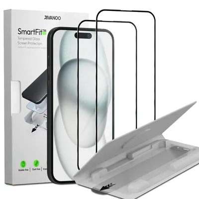 Obrázok produktu pre 2-balenie iPhone 15 Ochranné sklo na displej - Tvrdené sklo | [Automatická inštalácia] - Bez bublín