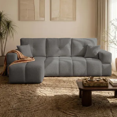 Produktbild von Universelles Ecksofa Casidi L mit Schlaffunktion Centaur 15 Dunkelgrau Boucle Bettkasten