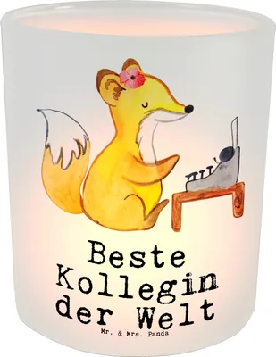 Produktbild von Mr. & Mrs. Panda Glas Windlicht Fuchs Beste Kollegin der Welt - Transparent - Geschenk, Dankeschön, Teelichthalter, Ruhestand, Freundin, Büro, Geschenkidee, Kerzenhalter