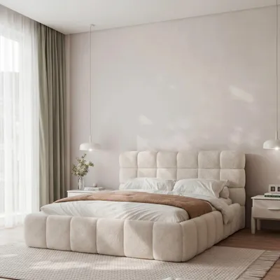 Produktbild von Polsterbett BORIO 180x200 Hellbeige mit Bettkasten & Lattenrost