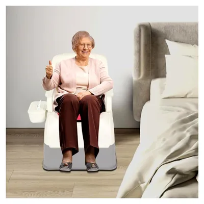 Produktbild von Sicherheitstoilette, Tragbarer Nachtstuhl mit Toiletteneimer und Armlehne, Toilettenstuhl für Senioren - bis 100 kg, WC Stuhl für ältere Menschen, Schwangere, Patienten (Blau)