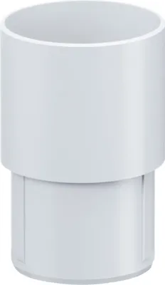 A white PVC pipe connector is shown against a white background.