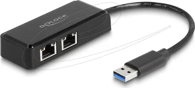 Obrázek produktu pro DeLOCK Adaptér USB Typu-A sítě 2 x Gigabit LAN, Kabel, USB, Ethernet, 5000 Mbit/s, Černá