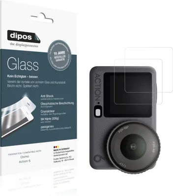 Produktbild von 2x Schutzfolie für Osmo Action 6 - Anti-Shock 9H Folie dipos Glass Kunststoffglas
