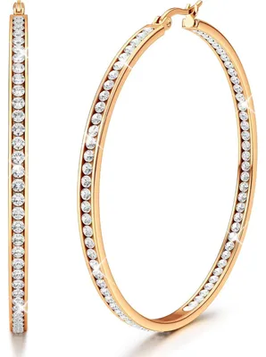 Produktbild von Creolen Damen Edelstahl Zirkonia Rosegold 60mm Hypoallergen