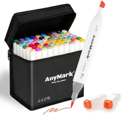 Image de Coffret de marqueurs à alcool, plus de 60 couleurs, double embout (pinceau et biseauté), avec étui