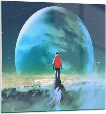 Produktbild von Bilder auf glas - Mann Planet - 70x70cm - Glasbilder - Wandbilder - Bilder - Kunstdruck - zum Aufhängen bereit - Wanddekoration aus Glas - Glas Bilder - Wandbild auf Glas - Einteilig - GAC70x70-3869