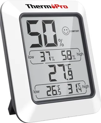 Produktbild von ThermoPro TP50 digitales Thermo-Hygrometer Innen Thermometer Raumthermometer, Temperaturmessung, Luftfeuchtigkeitsmessung, Komfortanzeige, Hängemöglichkeit und Standfuß