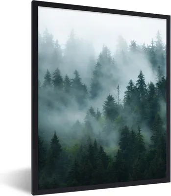 Produktbild von MuchoWow® Gerahmtes Poster Nebel - Bäume - Wald 60x80 cm - Poster mit Schwarzem Bilderrahmen Wandposter Rahmen Foto Bilder - Premium - Wanddeko Wohnzimmer
