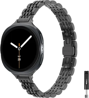 Produktbild von Stravo Slim Edelstahl Gliederarmband 7-gliedrig passend für Samsung Galaxy Watch 9/8 40/44 mm, Watch 8 Classic 46 mm – Schwarz