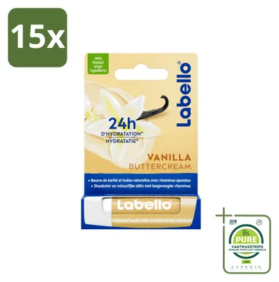 Imagen del producto de 15 bálsamos labiales Labello sabor Vainilla Buttercream - 4,8 g - Pack grande - 15 unidades
