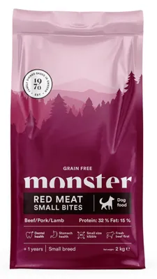 Produktbild von Monster Dog Grain Free Small Bites 12kg Körnerfreies Trockenfutter für kleine Hunde mit rotem Fleisch