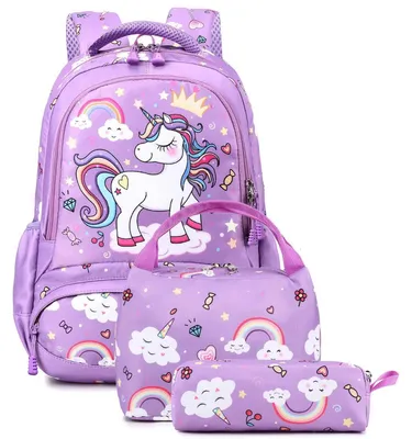 Productafbeelding van Kinderrugzak set, 3-delig, eenhoorn, meisjes, paars, 30x13x38 cm