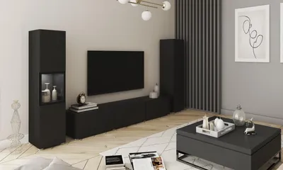 Obrázek produktu pro Moderní obývací stěna Berlin 180 cm černá matná do obývacího pokoje