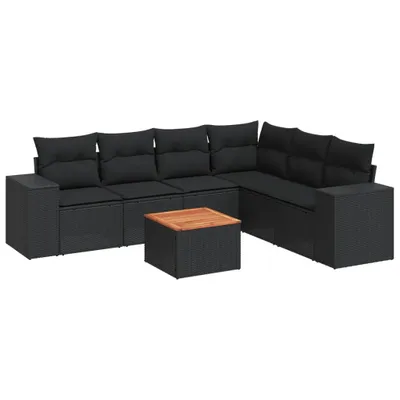 Immagine prodotto di vidaXL Set di divani da giardino 7 pezzi con cuscini in polirattan nero