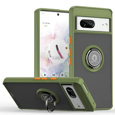 Obrázek produktu pro Pouzdro pro Google Pixel 7 matné průsvitné TPU pouzdro s prstencovým držákem a stojánkem Armádní zelená