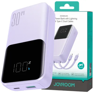Produktbild von Joyroom JR-PBC07 Mini-Tragakku, 20000 mAh, 30 W, mit USB-C- und Lightning-Kabel, Lila