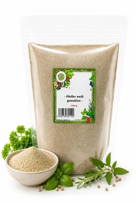 Produktbild von K T 1000 g / 1 Kg Pfeffer weiß gemahlen Pfeffer Pulver weiß - 1A Qualität