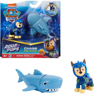 Productafbeelding van Paw Patrol Aqua Pups - Heldenduo-set met Chase-welpenfiguur en haai-figuur