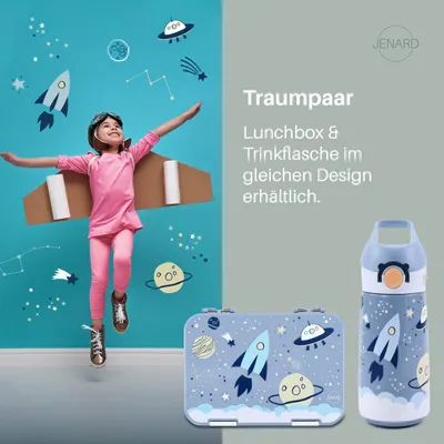 Produktbild von JENARD® SET Brotdose & Trinkflasche Edelstahl Blau / Weltraum Space