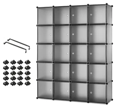 Kunststoff-Kleiderschrank, 20 Würfel, 2 Kleiderstangen, Grau, 145x37x180 cm