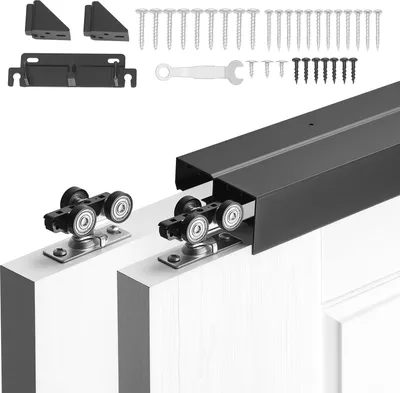 Immagine prodotto di Set di ferramenta per porte scorrevoli a bypass VEVOR 1829 mm, binario per doppia porta scorrevole in lega di alluminio, sistema per porte scorrevoli per armadi (spessore 25–45 mm / larghezza 951 mm), scorrevole e silenzioso, nero