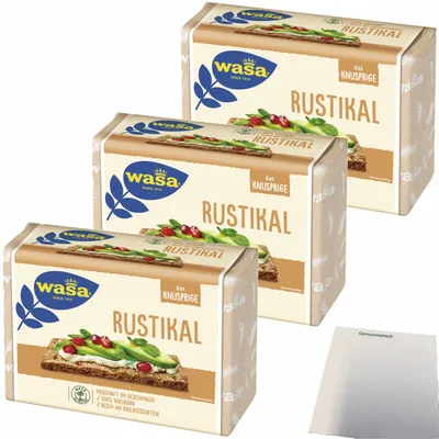 Produktbild von Wasa Knäckebrot Rustikal 3er Pack (3X275g Packung) + usy Block