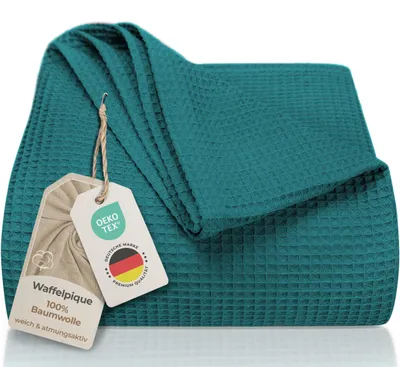Waffelpiqué-Sprei 240x260 cm, 100% Baumwolle, Petrol