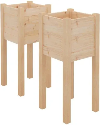 Productafbeelding van Houten plantenbakset, 2 stuks, 31x31x70 cm, massief eikenhout, tuinplantenbak voor buiten