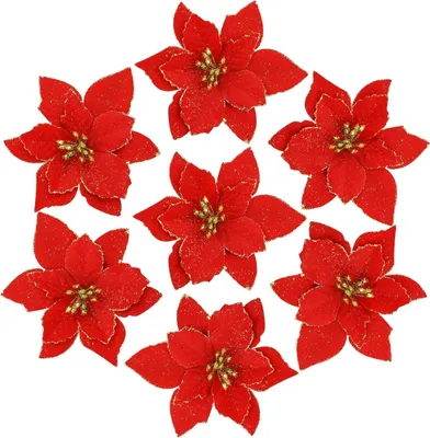 Produktbild von 36 Stück glitzernde rote Weihnachtssterne, künstliche Kunstblumen für Weihnachtsbaum, Hochzeit, Weihnachtsbaumkränze