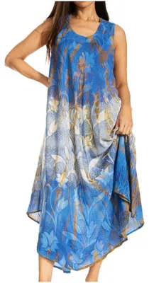 Produktbild von Sakkas 10831 Ombre Floral Tie Dye Tank Etui-Kaftan-Rayon-Kleid – Blau/Senf – OS