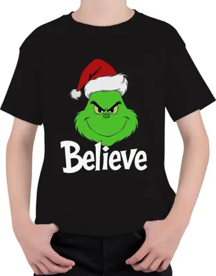 Produktbild von Believe Grinch Weihnachten Lustig Weihnachtsgeschenk Familie Uni Kinder T-Shirt, Schwarz, 128