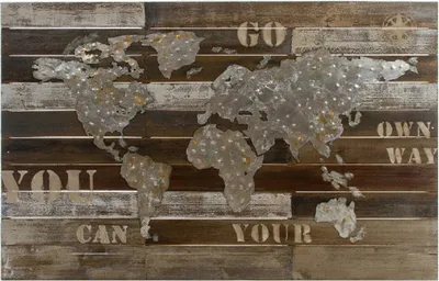 Image de Casa Padrino Décoration murale de luxe Carte du monde Multicolore 120 x H. 80 cm - Décoration murale en bois et métal