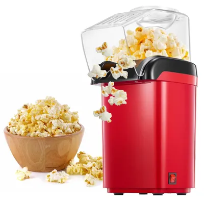 Heißluft-Popcornmaschine 1200 W, ölfrei, 3 Min., BPA-frei, rot