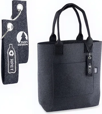 Immagine prodotto di TANNDESIGN shopper donna in feltro grigio in PET riciclato (21L) + portachiavi