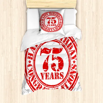 Produktbild von ABAKUHAUS 75. Geburtstag Mantele, Im Alter von Display-Stempel, Milbensicher Allergiker geeignet mit Kissenbezügen, 135 cm x 200 cm - 80 x 80 cm, Rot und weiß