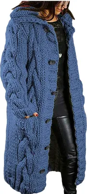 Produktbild von ASKSA Damen Strickjacke Grobstrick Casual Sweater Cardigan mit Knoepfen Oversize Strickcardigan, Dunkelblau, S