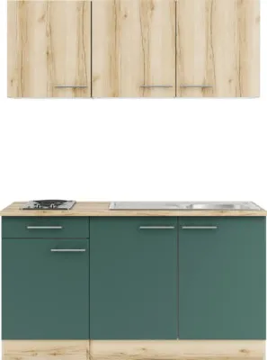 Produktbild von Optifit Singleküche mit Geräten Livorno290/Savona405 150 cm wildeiche grün matt strukturiert zerlegt Variante reversibel KPLS 1532-9+