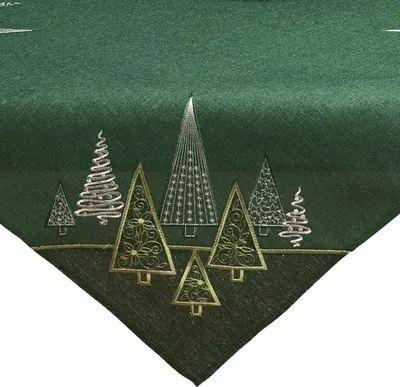 Imagen del producto de Mantel para mesa de 85x85 cm, color verde oscuro, con motivos de elegantes abetos para Navidad
