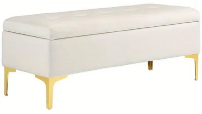 Imagen del producto de Banqueta con espacio de almacenamiento – Tapizada en color beige, con patas metálicas doradas