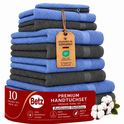 Produktbild von Betz Premium Handtuch-Set 10-teilig – 100% Baumwolle – ®  – saugfähig&weich – 470g/m²- Farbe hellblau & anthrazit, KI-generiertes Bild