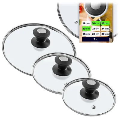 Produktbild von KADAX Topfdeckel "Barletta", hitzebeständiger Deckel-set aus Glas mit griff, drei Größen (16+18+20 cm)