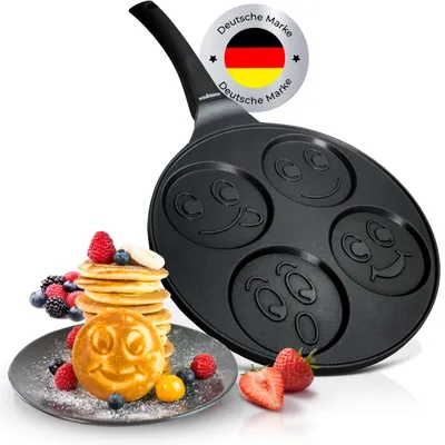 endusor Pancake Pfanne für Induktion mit Antihaftbeschichtung für Kinder mit Smiley und Tier Motiven
